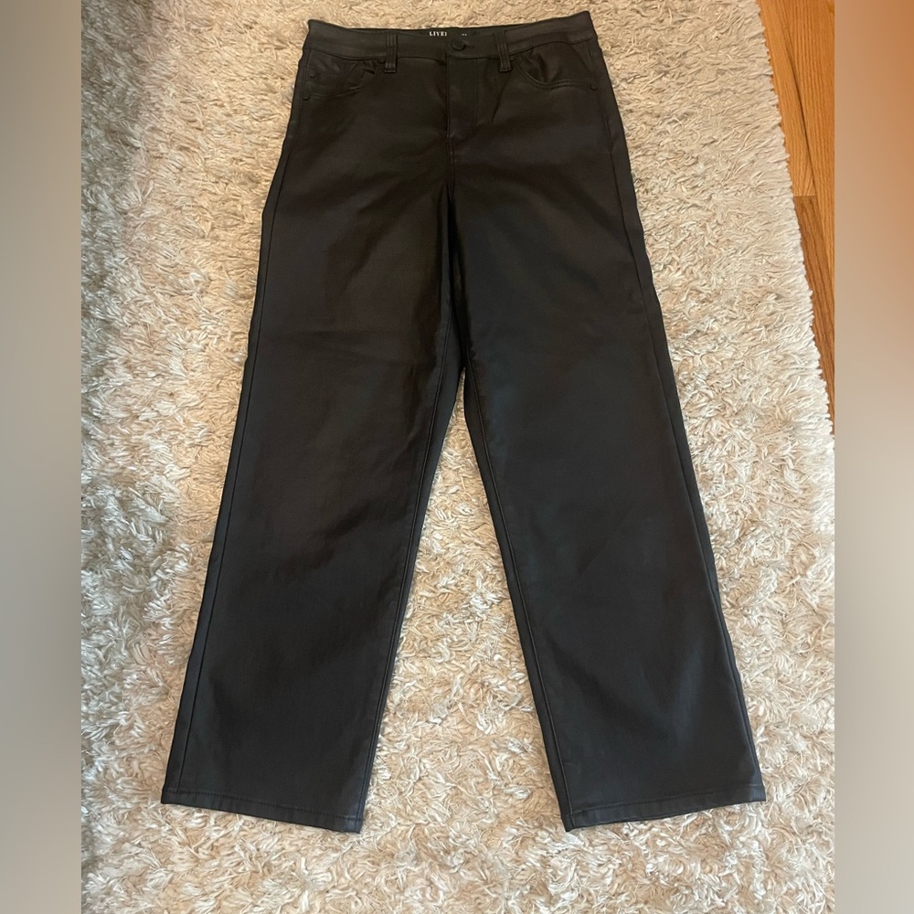 Liverpool crop, high-rise straight, black coated jeans